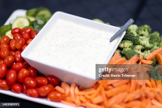 american crudité platter with ranch dip - ranch dressing stock pictures, royalty-free photos & images