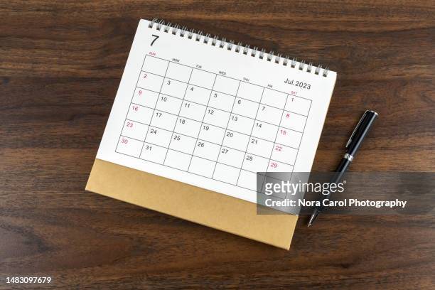 july 2023 calendar flat lay - july stock pictures, royalty-free photos & images