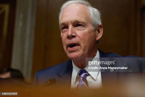 Sen. Ron Johnson speaks during a Senate Homeland Security Committee hearing with U.S. Secretary of Homeland Security Alejandro Mayorkas in the...