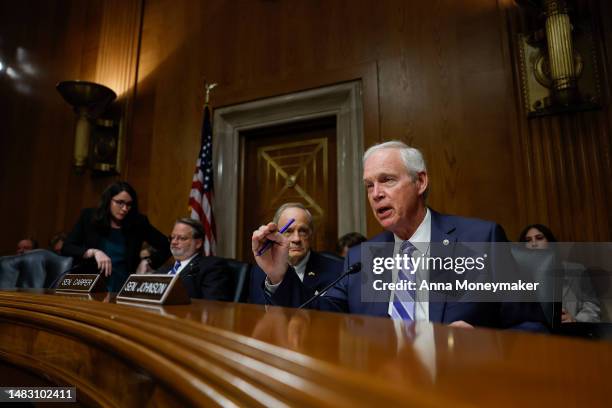 Sen. Ron Johnson speaks during a Senate Homeland Security Committee hearing with U.S. Secretary of Homeland Security Alejandro Mayorkas in the...