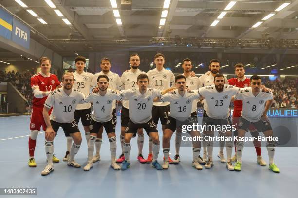 Team Germany pose for a photo prior to the FIFA Futsal World Championship Playoff Second Leg match between Germany and Sweden at EWS - Arena on April...