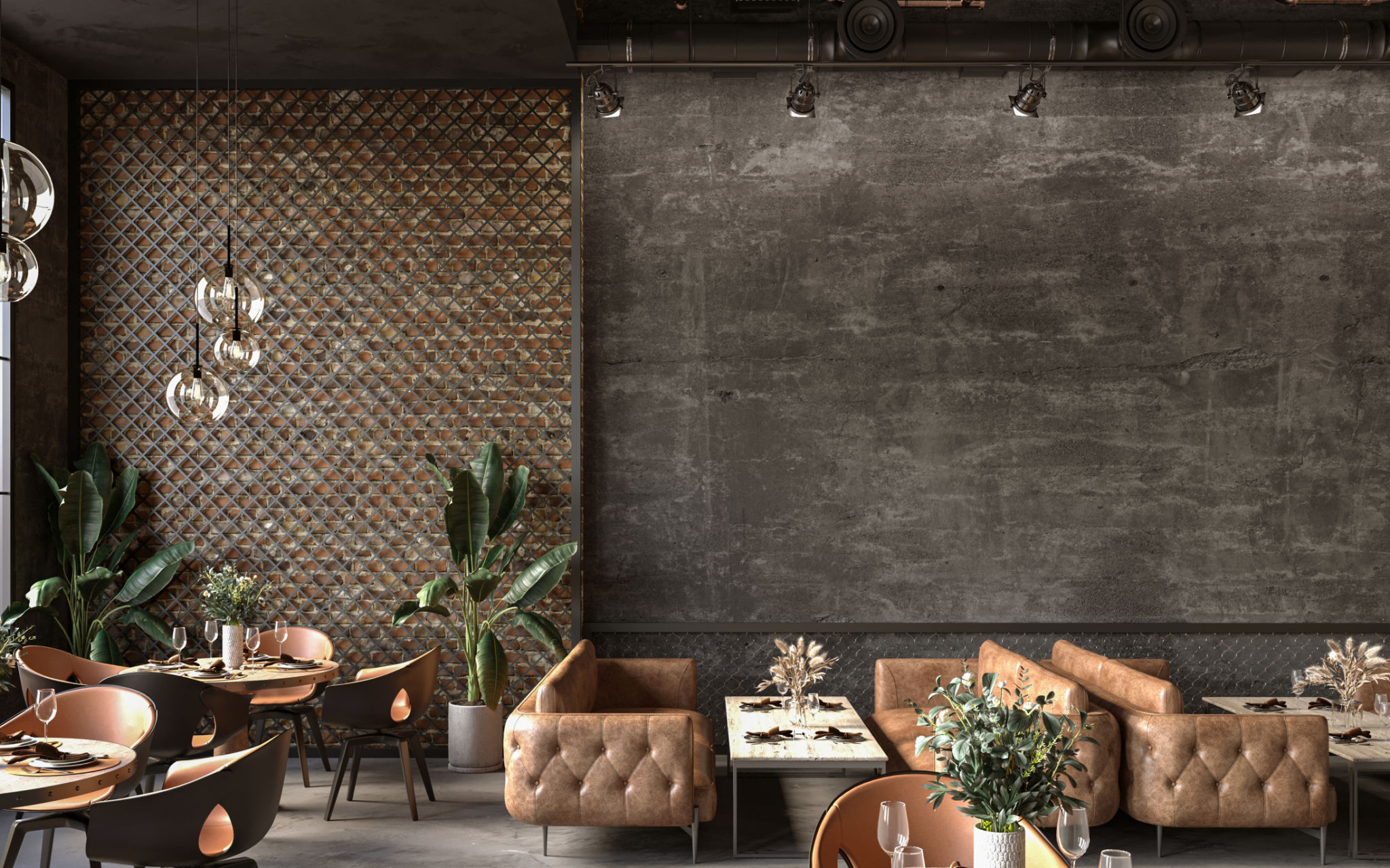 Industrial style of dark interior design 3d render Industrial style of dark interior design 3d render