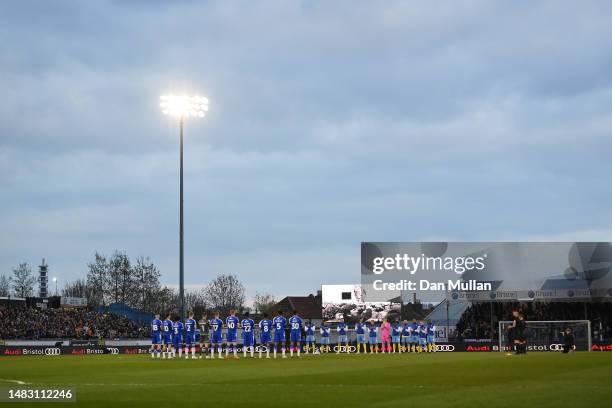 General view of the inside of the stadium as players of Bristol Rovers and Sheffield Wednesday line up for a minutes applause in memory of Don Megson...