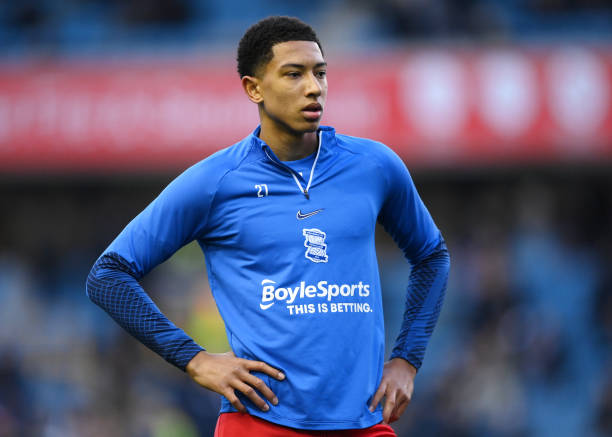 Jobe Bellingham of Birmingham City looks on as they warm up prior to the Sky Bet Championship match between Millwall and Birmingham City at The Den...