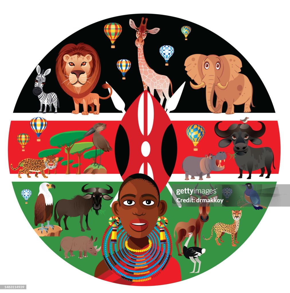 Drapeau et animaux du Kenya