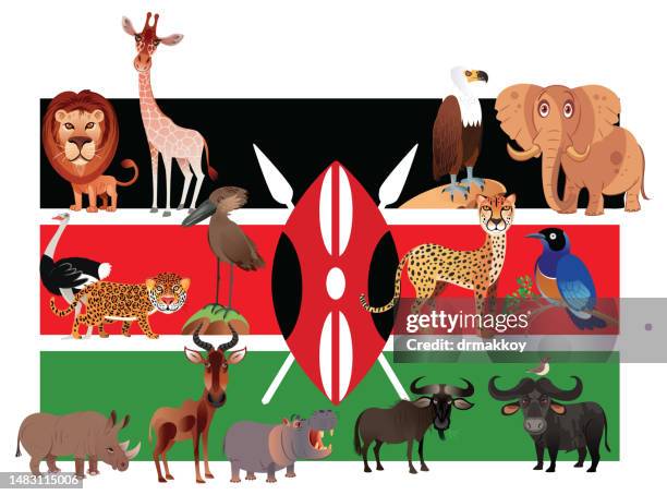 ilustrações de stock, clip art, desenhos animados e ícones de kenya flags and animals - biodiversidade