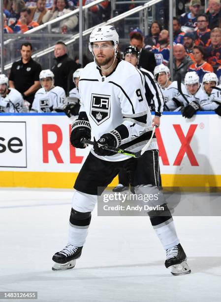 Adrian Kempe of the Los Angeles Kings skates during Game One of the First Round of the Stanley Cup Playoffs against the Edmonton Oilers at Rogers...