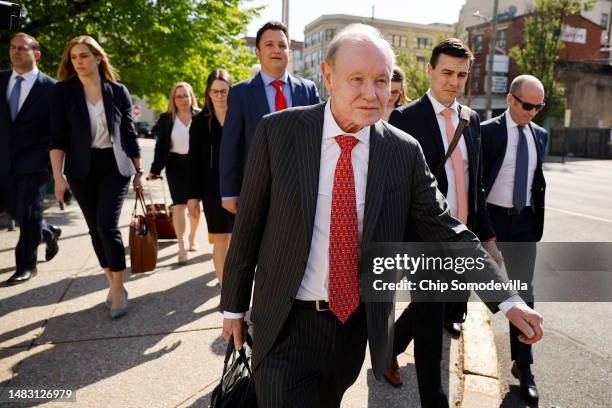 Members of the Fox News legal team, including lawyer Dan Webb , leave the Leonard Williams Justice Center after settling a lawsuit with Dominion...