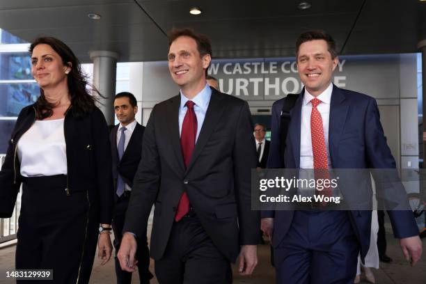 Attorneys Davida Brook , Justin Nelson and Stephen Shackelford of the legal team representing Dominion Voting Systems leave the Leonard Williams...