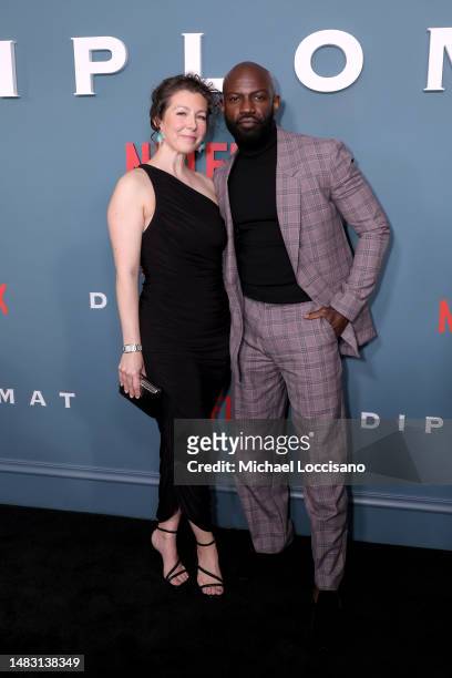 Emma Gyasi and David Gyasi attend Netflix's "The Diplomat" New York Premiere at Park Lane Hotel on April 18, 2023 in New York City.