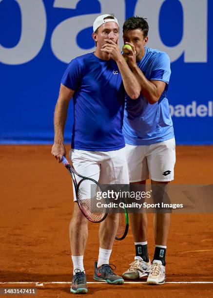 Andreas Mies of Germany and Matwe Middelkoop of Netherlands against Nicolas Mahut of France and Stefanos Tsitsipas of Greece during their Men's...