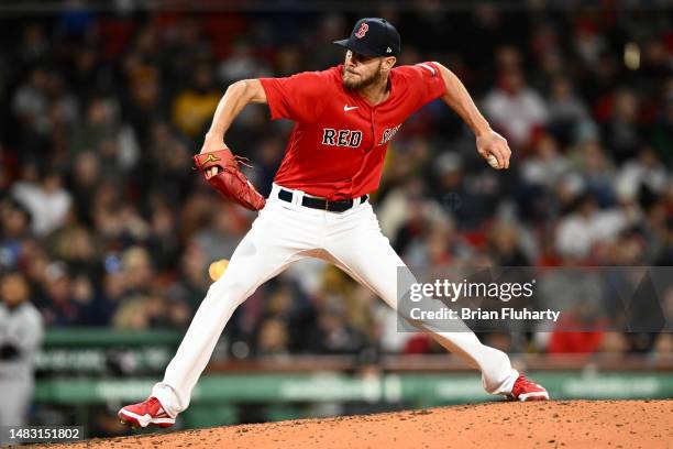 Chris Sale of the Boston Red Sox pitches against the Minnesota Twins during the fourth inning of a game at Fenway Park on April 18, 2023 in Boston,...