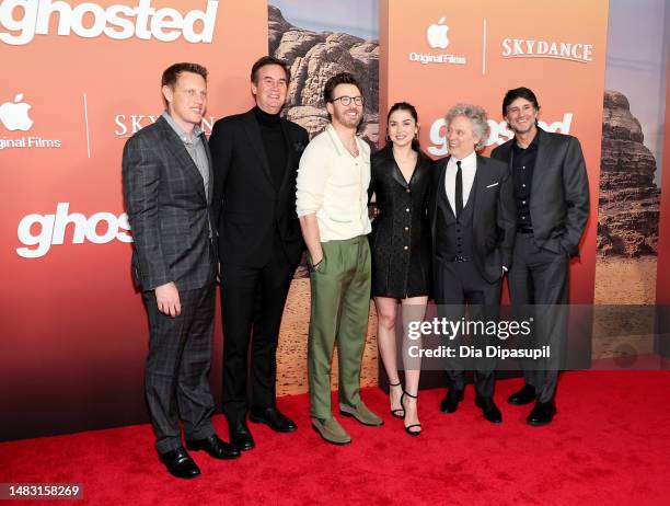 David Ellison, Zack Van Amburg, Chris Evans, Ana de Armas, Dexter Fletcher, and Jamie Erlicht attend the Apple Original Films' "Ghosted" New York...