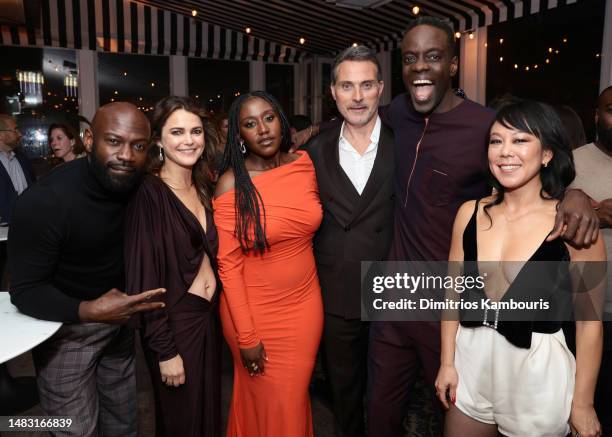 David Gyasi, Keri Russell, Nana Mensah, Rufus Sewell, Ato Essandoh, and Ali Ahn attend the after party for The Diplomat - NY Premiere on April 18,...