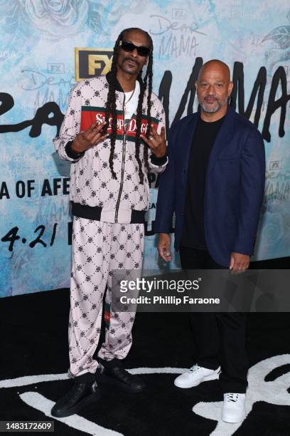 Snoop Dogg and Allen Hughes attend the premiere Of FX's "Dear Mama" at Academy Museum of Motion Pictures on April 18, 2023 in Los Angeles, California.