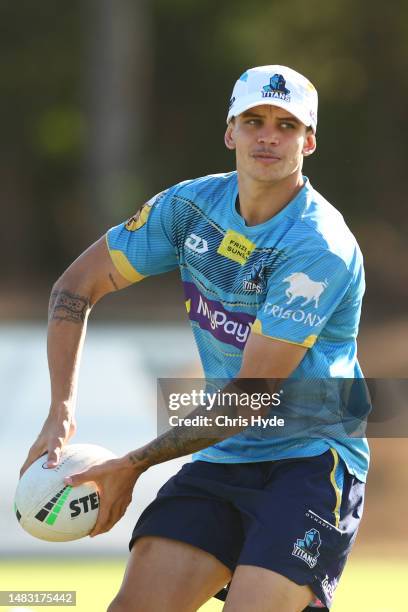 Jayden Campbell during a Gold Coast Titans NRL training session at IKON High Performance Centre on April 19, 2023 in Gold Coast, Australia.