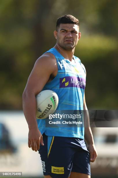 David Fifita during a Gold Coast Titans NRL training session at IKON High Performance Centre on April 19, 2023 in Gold Coast, Australia.