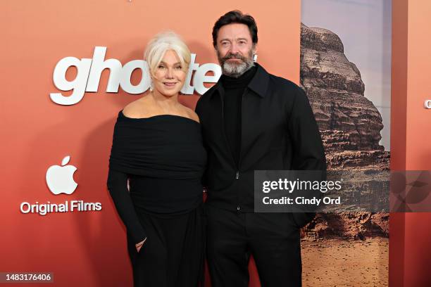 Deborra-Lee Furness and Hugh Jackman attend the Apple Original Films' "Ghosted" New York Premiere at AMC Lincoln Square Theater on April 18, 2023 in...