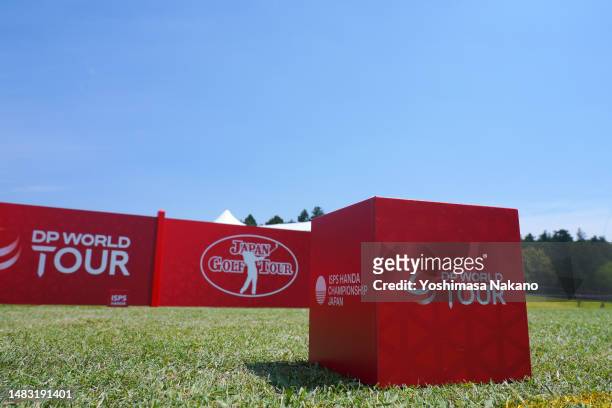 The tee marker is seen on the 1st tee during previews prior to the ISPS Handa - Championship at PGM Ishioka GC on April 19, 2023 in Omitama, Ibaraki,...