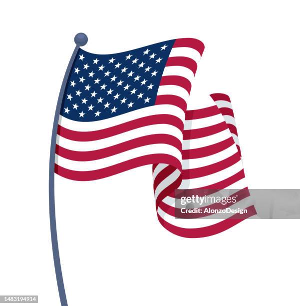 usa flag. wavy american flag. - flagpole stock illustrations
