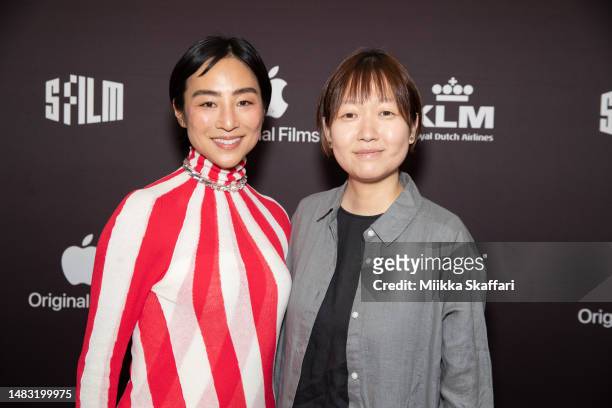 Actress Greta Lee and director Celine Song arrive at the Centerpiece Premiere of "Past Lives" at 66th San Francisco International Film Festival at...
