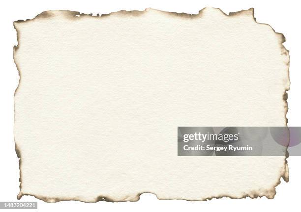 burnt edges paper isolated on white background. - burnt stock pictures, royalty-free photos & images