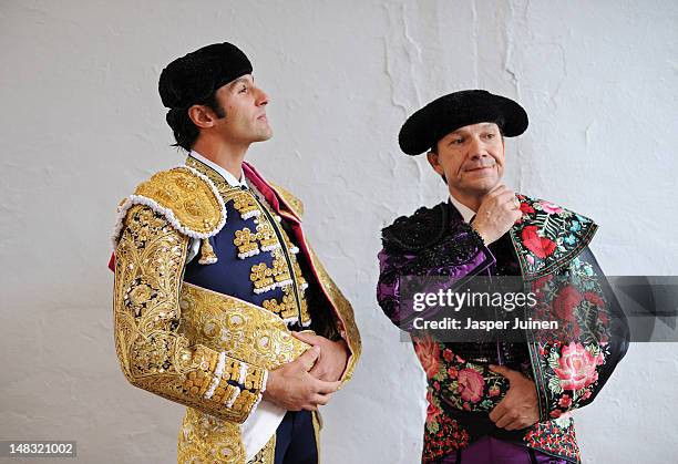 Bullfighter of Spain waits before entering the bullring for a bullfight on the fourth day of the San Fermin running-of-the-bulls on July 10, 2012 in...