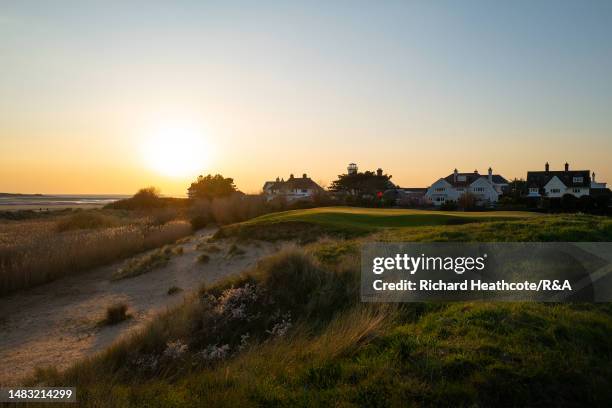 General view of the green on the par 3 17th hole at Royal Liverpool Golf Club on April 19, 2023 in Hoylake, England.