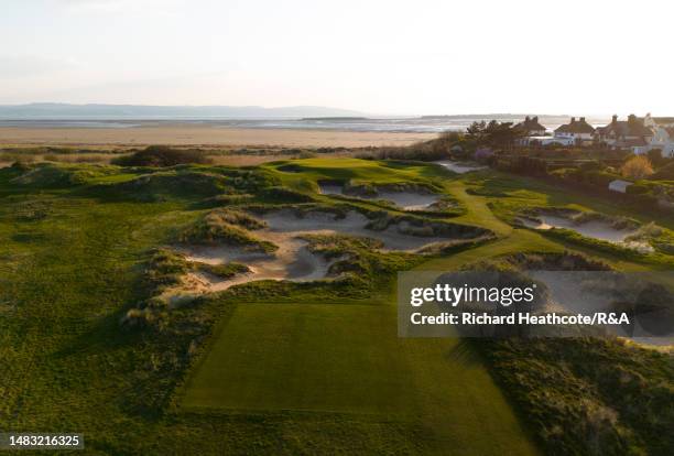 General view of the par 3 17th hole at Royal Liverpool Golf Club on April 19, 2023 in Hoylake, England.