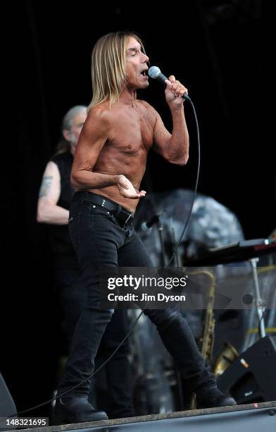 Iggy Pop and The Stooges perform live on stage during the first day of Hard Rock Calling, at Hyde Park on July 13, 2012 in London, England.