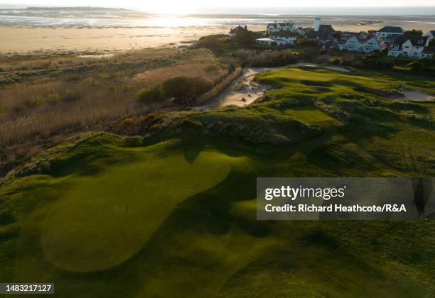 View of the 14th and 17th green's at Royal Liverpool Golf Club on April 19, 2023 in Hoylake, England.