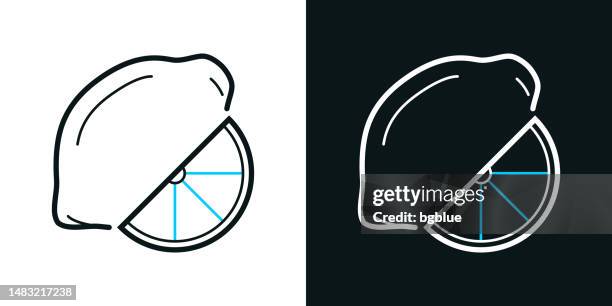 lemon and slice. bicolor line icon on black or white background - editable stroke - lime slice stock illustrations