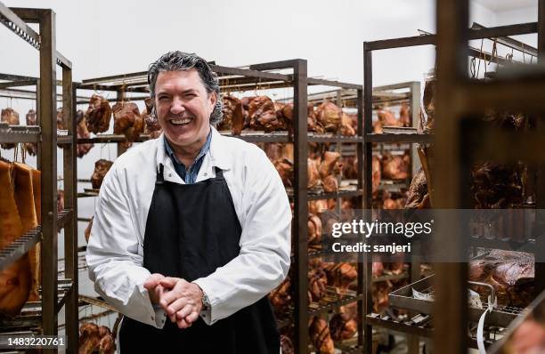 meat industry slaughterhouse and food processing - pork sausage stock pictures, royalty-free photos & images