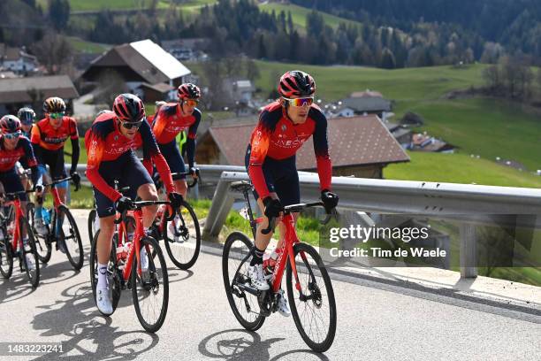 Laurens De Plus of Belgium and Geraint Thomas of United Kingdom and Team INEOS Grenadiers compete during the 46th Tour of the Alps 2023, Stage 3 a...