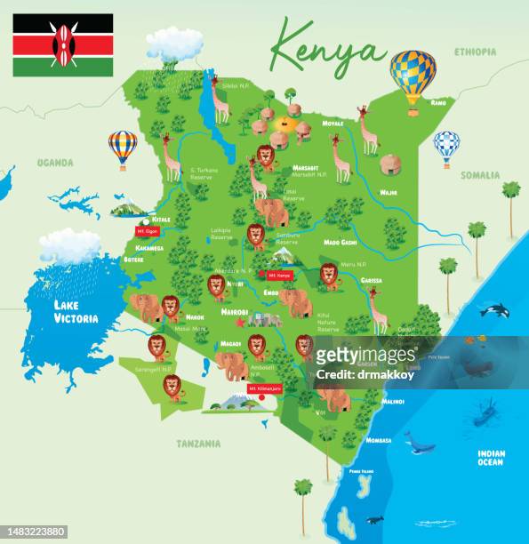 illustrations, cliparts, dessins animés et icônes de carte du parc national du kenya - kenya flag