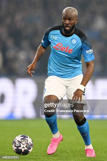 Tanguy Ndombele of SSC Napoli during the UEFA Champions League quarterfinal second leg match between SSC Napoli and AC Milan at Stadio Diego Armando...