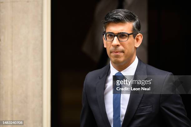 Britain's Prime Minister Rishi Sunak departs from number 10, Downing Street ahead of the weekly PMQs session in the House of Commons on April 19,...
