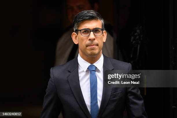 Britain's Prime Minister Rishi Sunak departs from number 10, Downing Street ahead of the weekly PMQs session in the House of Commons on April 19,...