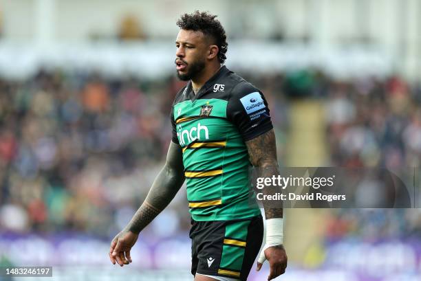 Courtney Lawes of Northampton Saints looks on during the Gallagher Premiership Rugby match between Northampton Saints and Saracens at Franklin's...