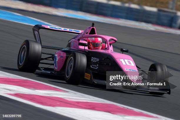 Abbi Pulling of Great Britain and Rodin Carlin drives on track during F1 Academy Testing at Circuit Paul Ricard on April 19, 2023 in Le Castellet,...