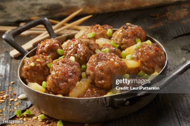 sweet and sour pork meatballs - portion control stock pictures, royalty-free photos & images