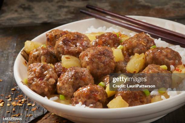 sweet and sour pork meatballs - meatball stock pictures, royalty-free photos & images