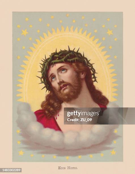 ilustrações de stock, clip art, desenhos animados e ícones de ecce homo, chromolithograph according by guido reni, published in 1896 - coroa de espinhos