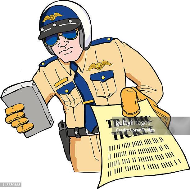 stockillustraties, clipart, cartoons en iconen met police officer giving traffic ticket - highway patrol