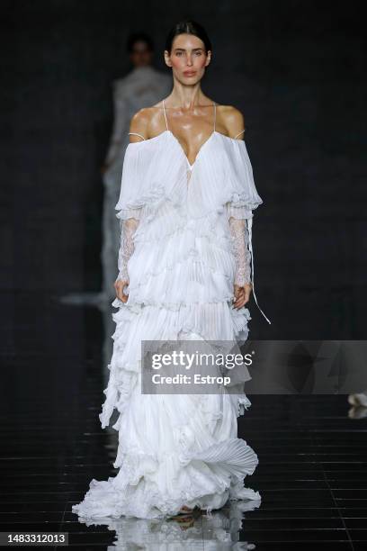 Model walks the runway during the Yolancris show as part of the Barcelona Bridal Week 2023 on April 19, 2023 in Barcelona, Spain.