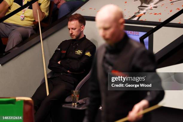 Judd Trump of England looks dejected during their round one match against Anthony McGill of Scotland on Day Five of the Cazoo World Snooker...