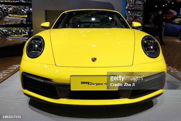 Porsche 911 Targa 4 is on display during the 20th Shanghai International Automobile Industry Exhibition, also known as Auto Shanghai 2023, at...