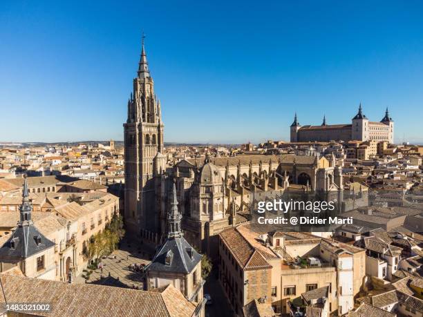 toledo medieval old town panorama - toledo cathedral stock pictures, royalty-free photos & images