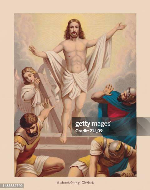 the resurrection of christ, chromolithograph, published in 1896 - jesus christ stock illustrations