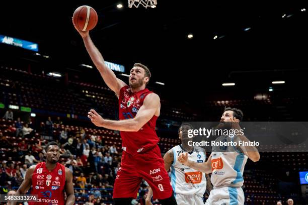 Nicolò Melli of EA7 Emporio Armani Milan and Andrea Zerini of Gevi Napoli Basket in action during the LBA Lega Basket A Regular Season Round 27 match...